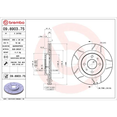 Billede af BREMBO MAX LINE 09.8903.75 Bremseskiver 260 20 4 opslidset, indvendigt ventileret coatet med skruer
