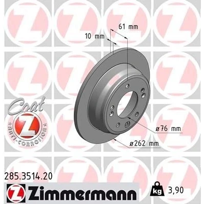 Billede af ZIMMERMANN COAT Z 285.3514.20 Bremseskiver 262 10 8/5 5 114 fuldstændigt coatet KIA: cee‘d I Stationcar, Hatchback, Pro Hatchback