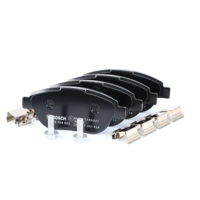 Billede af BOSCH 0 986 494 602 Bremseklodser Low Metallic med anti knirke plade, skruer fjeder, tilbehør PEUGEOT: 307 Stationcar, CC, 207 CC