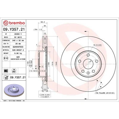 Billede af BREMBO Bremseskive 345mm 30mm 5 indvendigt ventileret coatet højkarboniseret 09.Y357.21 3510160ED1 Bremseskiver, Skivebremser