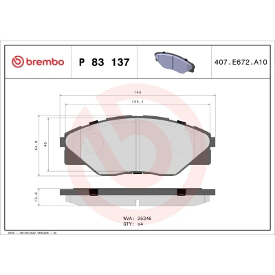 Billede af BREMBO P 83 137 Bremseklodser Ekskl. slidadvarselskontakt uden tilbehør TOYOTA: HILUX 3 Pick up, Pritsche/Fahrgestell (KUN1, TGN3, TGN2, TGN1,