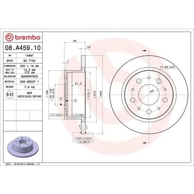 Billede af BREMBO 08.A459.10 Bremseskiver 300 16 5 fuldstændigt FIAT: Ducato III Ladvogn / Chassis, Bus, Van, PEUGEOT: Boxer Bus