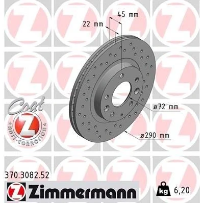 Billede af ZIMMERMANN 370.3082.52 Bremseskiver 290 22 8/5 5 114 indvendigt ventileret, hullet coatet MAZDA: MX 3