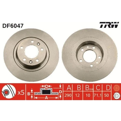 Billede af TRW DF6047 Bremseskiver 290 12 5 108 fuldstændigt lakeret PEUGEOT: 407 Coupe