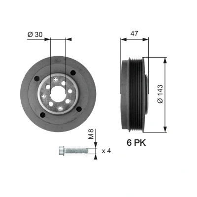 Billede af GATES TVD1014A Remskive Krumtapaksel 143 med tilbehør FleetRunner Micro V Stretch Fit VOLKSWAGEN: Golf 4, SKODA: Octavia I Hatchback