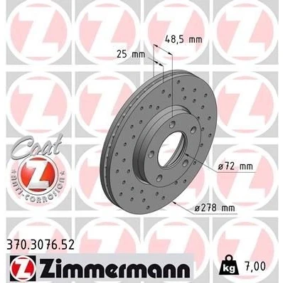 Billede af ZIMMERMANN SPORT COAT Z 370.3076.52 Bremseskiver 278 25 5/5 5 114 indvendigt ventileret, hullet coatet højkarboniseret MAZDA: 5, 3 Hatchback, Sedan