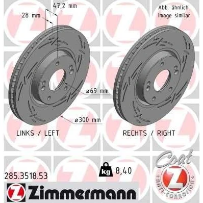 Billede af ZIMMERMANN 285.3518.53 Bremseskiver 300 28 7/5 5 114 indvendigt ventileret, opslidset coatet HYUNDAI: i40 Stationcar, Sedan, Tucson
