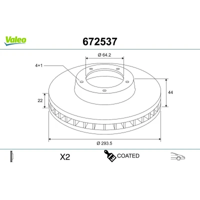 Billede af VALEO 672537 Bremseskiver foraksel 294 22 4 ventileret coatet MINI: Clubman, Hatchback, Cabriolet