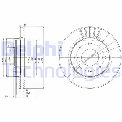 Billede af DELPHI BG2763 Bremseskiver 256 24 4 ventileret olieret ubehandlet uden hjullejer, ABS sensorring MITSUBISHI: GALANT 6, 5 Stufenheck
