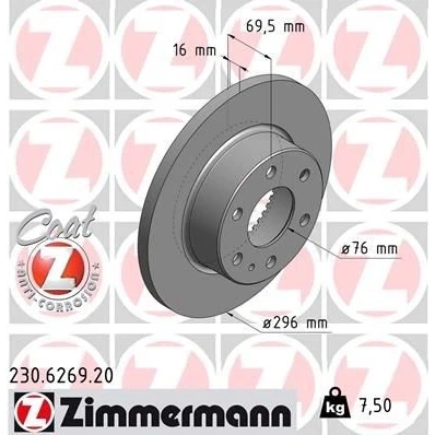 Billede af ZIMMERMANN COAT Z 230.6269.20 Bremseskiver 296 16 7/6 6 125 fuldstændigt coatet IVECO: DAILY 4 Kasten/Kombi,