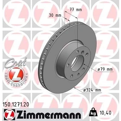 Billede af ZIMMERMANN COAT Z 150.1271.20 Bremseskiver 324 30 7/5 5 120 indvendigt ventileret coatet højkarboniseret BMW: Sedan, 7, Touring