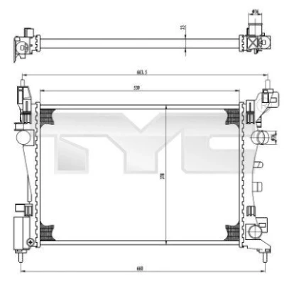 Billede af TYC 725 0035 Radiator til køretøjer med klimaanlæg 539 378 23 manuelt gear Mekanisk fuget køleripper OPEL: Corsa D Hatchback