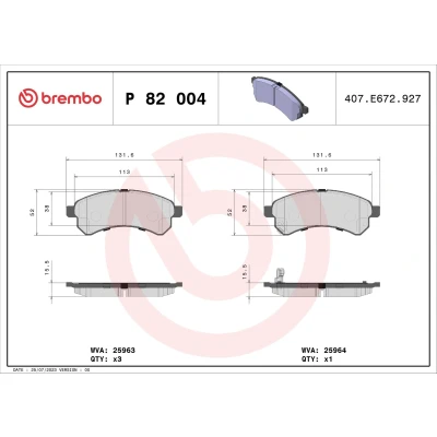 Billede af BREMBO P 82 004 Bremseklodser med akustisk advarsel for slid anti knirke plade uden tilbehør AUDI: A6 C5 Avant