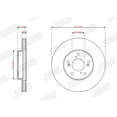 Billede af JURID Bremseskive HONDA: ACCORD 7 Tourer, Limousine, 282mm 23mm 5 ventileret olieret 563860J 45251SDCA00,45251TA0A00,45251TA0A01