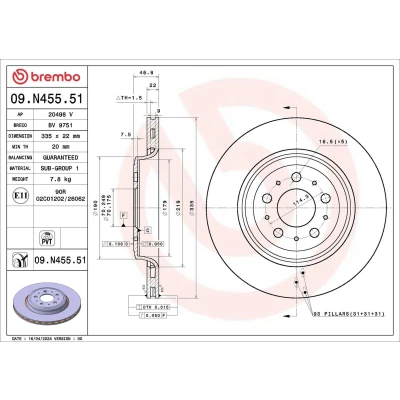 Billede af BREMBO Bremseskive TESLA: Model Y 335mm 22mm 5 indvendigt ventileret 09.N455.51 Bremseskiver, Skivebremser