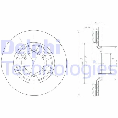 Billede af DELPHI BG3936 Bremseskiver 280 27 6 ventileret olieret ubehandlet uden hjullejer, ABS sensorring HYUNDAI: Terracan