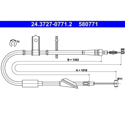 Billede af ATE 24.3727 0771.2 Håndbremsekabel 1516 med tilbehør SUZUKI: Wagon R+ II Hatchback