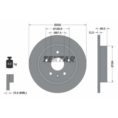 Billede af TEXTAR PRO 92222903 Bremseskiver 292 12 05/06 120 fuldstændigt coatet uden hjulbolte, hjulnav OPEL: Insignia A Sports Tourer