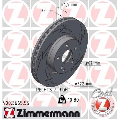 Billede af ZIMMERMANN Bremseskive MERCEDES BENZ: E klasse T modell, C Sedan 400.3664.55 0004211212,000421121207,2044210812,A0004211212