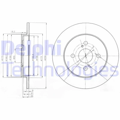 Billede af DELPHI BG4055 Bremseskiver 259 9 4 fuldstændigt olieret ubehandlet uden hjullejer, ABS sensorring TOYOTA: iQ, Yaris III Hatchback