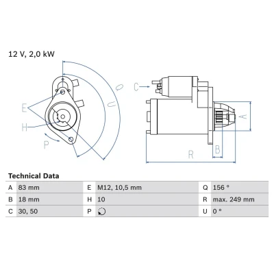 Billede af BOSCH 0 986 017 420 Starter 12 2 10 OPEL: Zafira A, Vectra C Caravan, CC, SAAB: 9 5 Sedan, Stationcar, 3 Hatchback