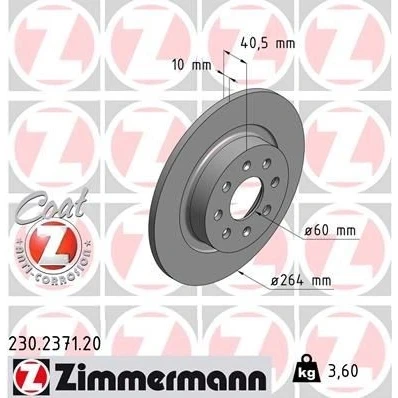 Billede af ZIMMERMANN COAT Z 230.2371.20 Bremseskiver 264 10 8/4 4 100 fuldstændigt coatet FIAT: Grande Punto Hatchback, Evo III Hatchback