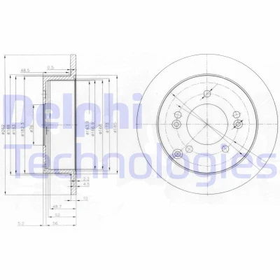 Billede af DELPHI BG3799 Bremseskiver 262 10 5 fuldstændigt olieret ubehandlet uden hjullejer, ABS sensorring HYUNDAI: Tucson, Sonata V, KIA: Optima / K5