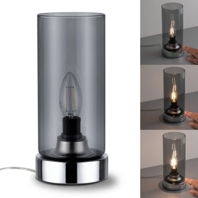 Billede af Paulmann bordlampe Pinja krom/røggrå