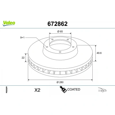 Billede af VALEO Bremseskive VOLKSWAGEN: Golf 6, 5, Caddy 3, SEAT: Leon II Hatchback, Altea, Altea XL, SKODA: Octavia 2 Combi, Yeti