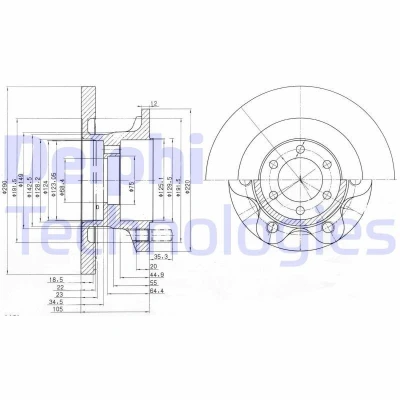 Billede af DELPHI BG9722 Bremseskiver 290 22 6 fuldstændigt olieret ubehandlet uden hjullejer, ABS sensorring IVECO: DAILY 3 Kasten/Kombi