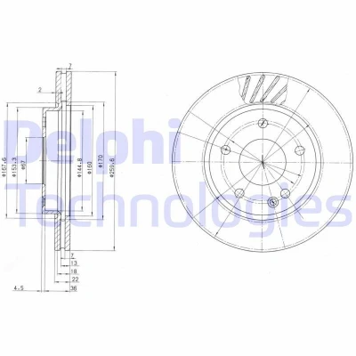 Billede af DELPHI BG3395 Bremseskiver 260 22 5 ventileret olieret ubehandlet uden hjullejer, ABS sensorring MERCEDES BENZ: A klasse