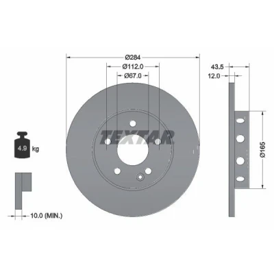 Billede af TEXTAR PRO 92059303 Bremseskiver 284 12 05/06 112 fuldstændigt coatet uden hjulbolte, hjulnav MERCEDES BENZ: C klasse Sedan