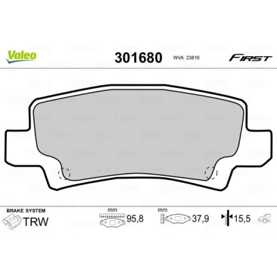 Billede af VALEO 301680 Bremseklodser FIRST bagaksel Ekskl. slidadvarselskontakt uden anti knirke plade TOYOTA: Corolla IX Hatchback, Station Wagon