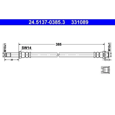 Billede af ATE 24.5137 0385.3 Bremseslange 385 M10x1 MERCEDES BENZ: Sprinter 3.5 T Van, Bus, 3 VOLKSWAGEN: Crafter 30 35 Bus
