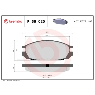 Billede af BREMBO P 56 020 Bremseklodser Ekskl. slidadvarselskontakt uden tilbehør NISSAN: Patrol GR 4 SUV
