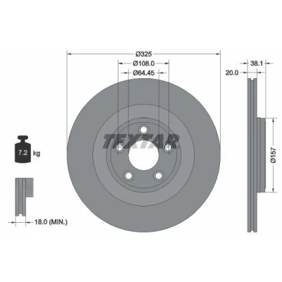 Billede af TEXTAR Bremseskive 20mm 05/05 108mm indvendigt ventileret coatet højkarboniseret 92319905 T2R5941 Bremseskiver, Skivebremser