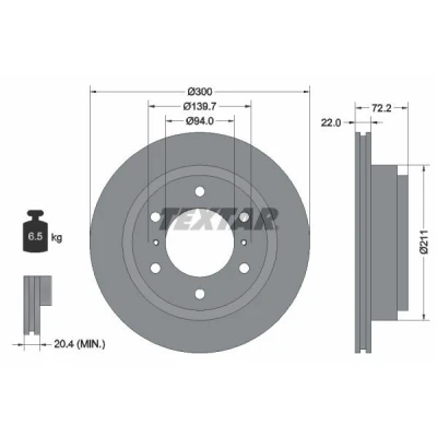 Billede af TEXTAR PRO 92135103 Bremseskiver 300 22 06/08 139,7 indvendigt ventileret coatet uden hjulbolte, hjulnav MITSUBISHI: Pajero 4, Sport 1 SUV