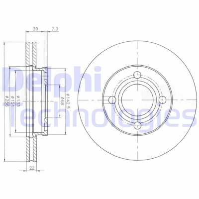 Billede af DELPHI BG2272 Bremseskiver 257 22 4 ventileret olieret ubehandlet uden hjullejer, ABS sensorring AUDI: 80 B4 Sedan, B3, 90 B3