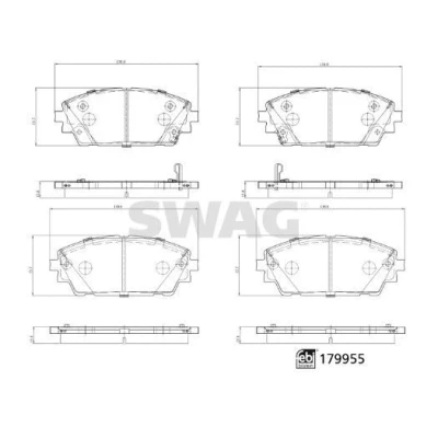 Billede af SWAG 33 10 5574 Bremseklodser foraksel med akustisk advarsel for slid anti knirke plade, befæstelsesmateriale fjeder MAZDA: 3 Sedan
