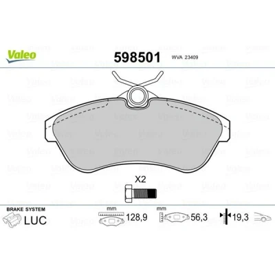 Billede af VALEO 598501 Bremseklodser foraksel Ekskl. slidadvarselskontakt med sikringsskruesæt, uden anti knirke plade CITROËN: C3 II, I Hatchback