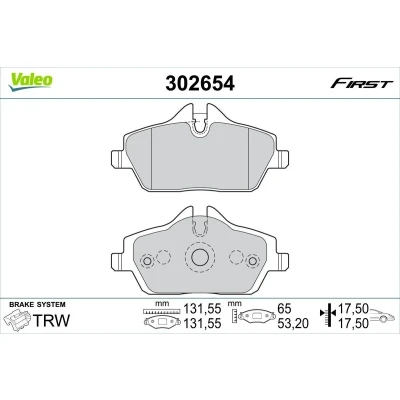 Billede af VALEO 302654 Bremseklodser foraksel Ekskl. slidadvarselskontakt med anti knirke plade MINI: Hatchback, Clubman, Cabriolet, BMW: 2 Active Tourer