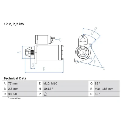 Billede af BOSCH 0 986 022 720 Starter 12 2,2 12, 10