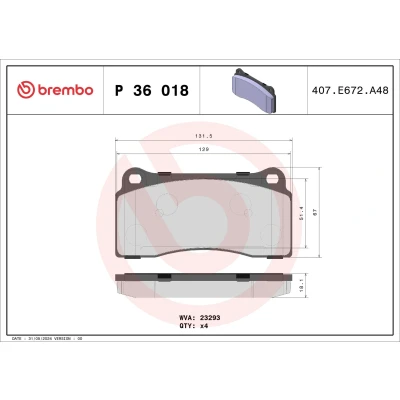 Billede af BREMBO P 36 018 Bremseklodser Ekskl. slidadvarselskontakt uden tilbehør JAGUAR: XJ Sedan, XK 8 Cabriolet