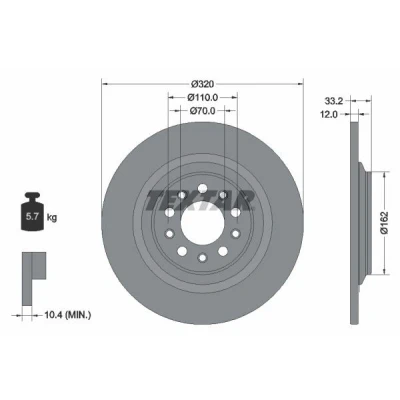 Billede af TEXTAR 92304103 Bremseskiver 320 12 05/10 110 fuldstændigt coatet uden hjulnav JEEP: Cherokee V