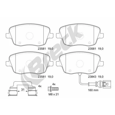 Billede af BRECK 23581 00 702 10 Bremseklodser Inkl. slidadvarselskontakt, med indbygget slidsensor tilbehør SKODA: Fabia 2, 1 Combi, I Hatchback