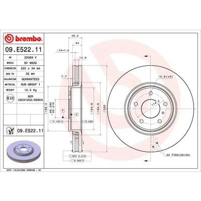 Billede af BREMBO Bremseskive INFINITI: FX SUV 320mm 34mm 5 indvendigt ventileret 09.E522.11 40206CL70A,40206CL70B Bremseskiver, Skivebremser