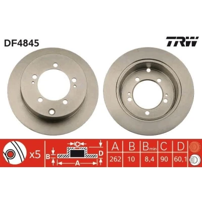 Billede af TRW DF4845 Bremseskiver 262 10 5 114,3 fuldstændigt lakeret MITSUBISHI: Lancer 7, GALANT 6, Outlander 2 SUV