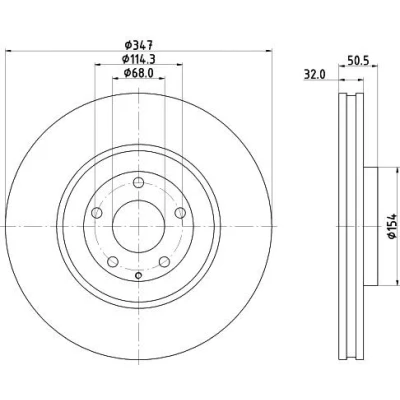 Billede af HELLA Bremseskive 32mm 05/06 114,3mm indvendigt ventileret coatet højkarboniseret 8DD 355 135 271 K13T33251 Bremseskiver, Skivebremser