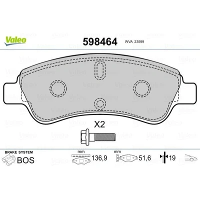 Billede af VALEO 598464 Bremseklodser foraksel Ekskl. slidadvarselskontakt med sikringsskruesæt, uden anti knirke plade PEUGEOT: 208 I Hatchback, 207 Hatchback