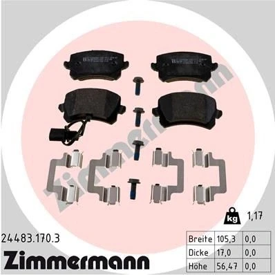 Billede af ZIMMERMANN 24483.170.3 Bremseklodser Inkl. slidadvarselskontakt med skruer Billede svarer til leveringsomfang, glideplade AUDI: Q3